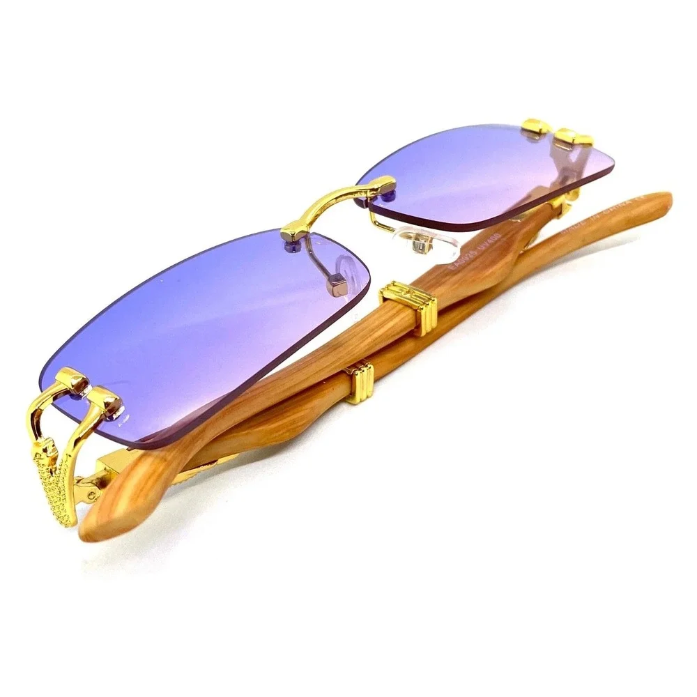 Men Square Sunglasses Purple Lens Hip Hop Summer Festival High Fashion Cholo New